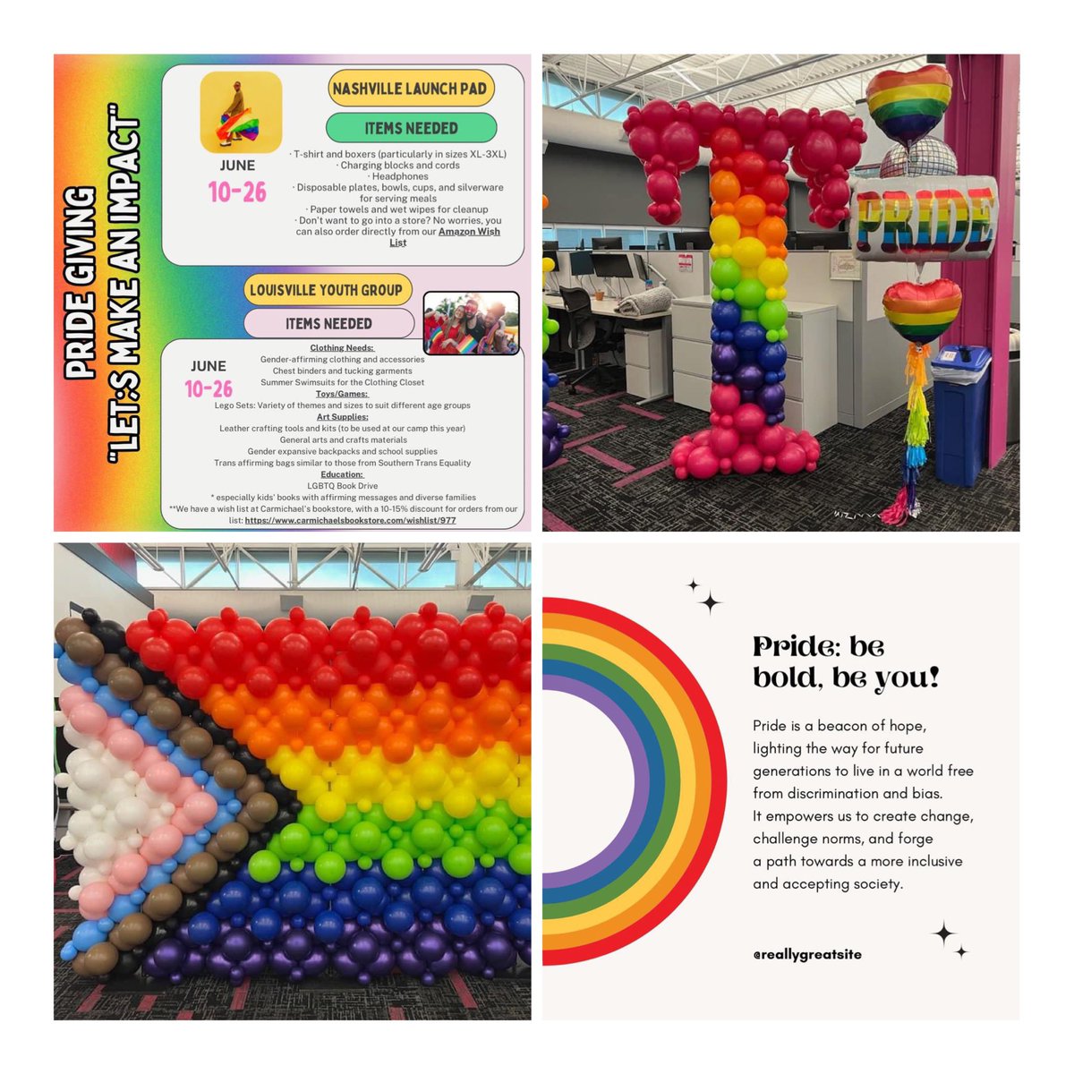 In celebration of Pride Month we want to make a huge impact in our local community by supporting the local LGBTQ+ community. This year we are collecting items for the Nashville Launch Pad and Louisville Youth Group. Both are non-profit organizations that provide shelter and