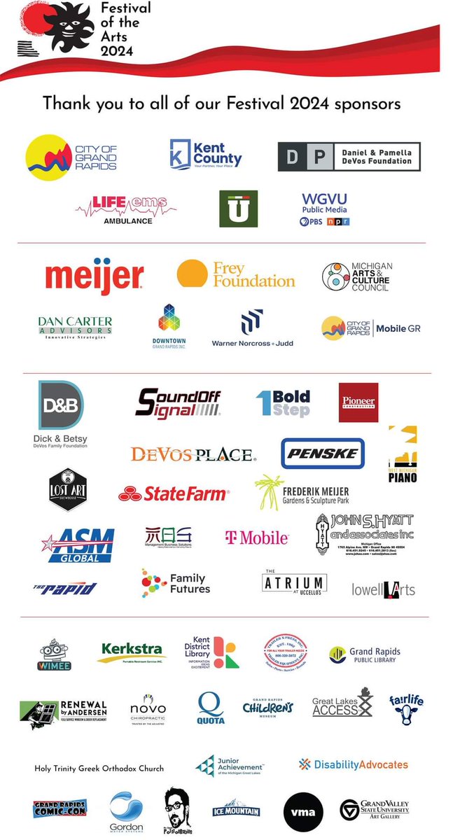 Thank you to all of our Festival of the Arts 2024 sponsors. We could not be successful without support from our community partners.