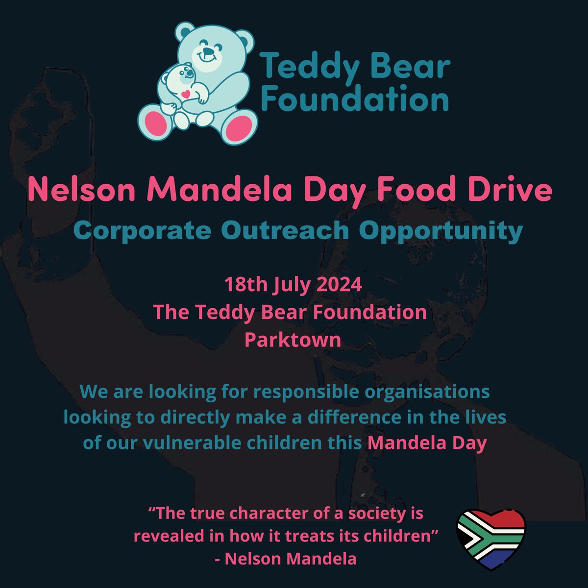 TeddyBearClini's tweet photo. 🌟 Join our Nelson Mandela Food Drive! 🧸👧👦
On July 18th, cook with us to bring smiles to our children's faces. Only vegetarian dishes! 🍲👩🍳 Challenge friends and use your 67 minutes to give back and change a life.
#MandelaDay #FoodDrive #67Minutes #CookForACause #GiveBack https://t.co/SYMAIFo4Hk