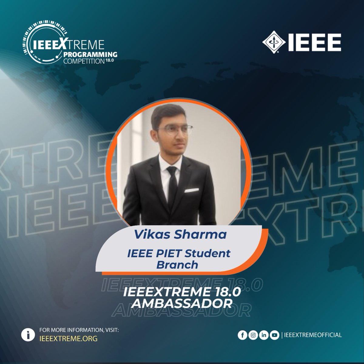 ieee_cis_piet's tweet image. Congrats to Vikas Sharma from IEEE CIS PIET & Poornima Institute of Engineering for becoming an @IEEEXtreme 18.0 Ambassador! 🌍💻
Let’s make this the best IEEEXtreme yet! 💪✨
🔗 ieeextreme.org
#IEEEXtreme #IEEE #CodingChallenge