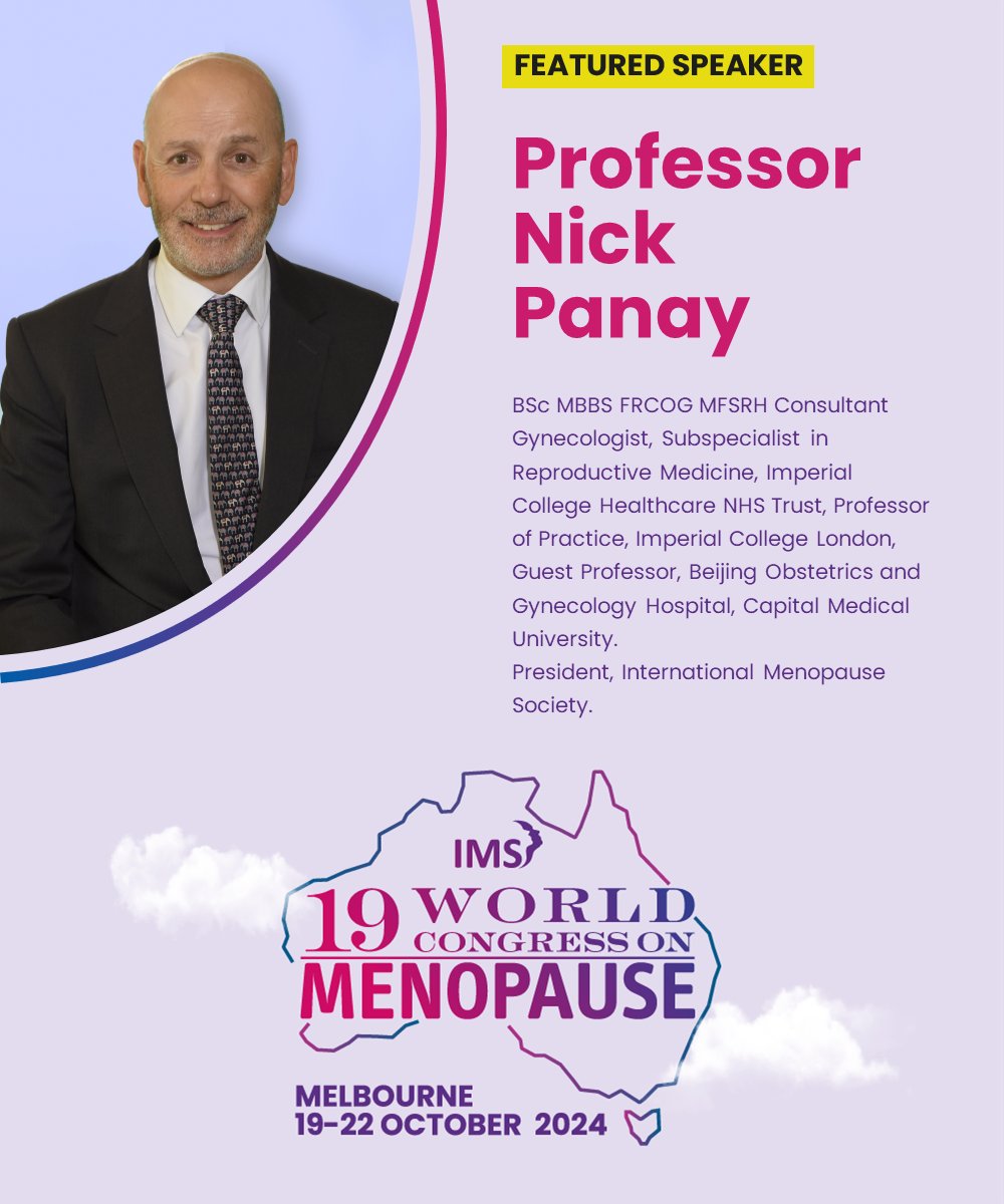 We are honored to announce that Prof. Nick Panay a distinguished authority in menopause, premature ovarian insufficiency, premenstrual syndrome, androgens and contraception and President of the IMS, will be delivering the Peter Van Keep Lecture at #IMS2024
imsmelbourne2024.com/scientific-pro…