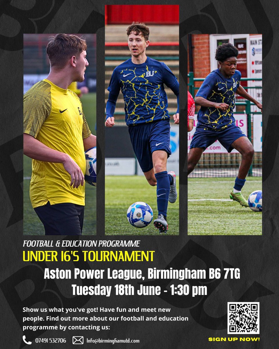 Under 16's Tournament 🏅⚽

Current year 11’s, are you interested in developing your football ability and forging a career path in the football and sports industry?

Register your interest in our tournament by scanning the QR code or using the link in our bio ✍️