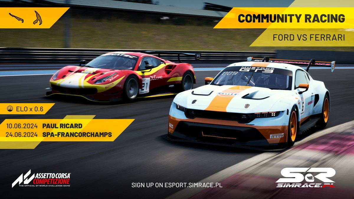 SimRacePL's tweet photo. Zapraszamy na mini sezon 🏁
Ford 🔵vs🔴Ferrari

Partnerem sezonu jest GT Sim Race z Krakowa📷https://t.co/n65O4o028p oraz https://t.co/8AC34GlbFA i https://t.co/x0QyMhwd96 

#SimRacePL https://t.co/n7SFjCm9kD