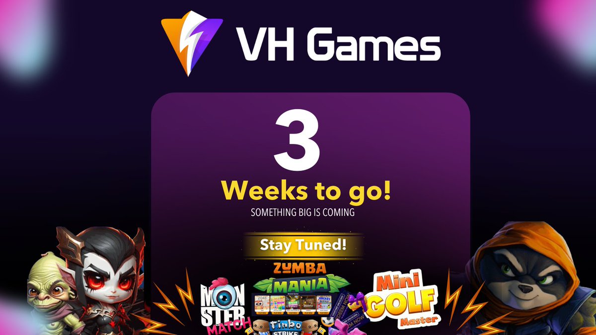 Vh_games_'s tweet photo. The wait is almost over! 
VH Games will be officially launching in 3 weeks. Get ready because you’re about to experience gaming like never before!

Follow @vh_games_ for updates.

#VHGames #Web3Gaming #FutureOfGaming #Gaming #Announcement #ProductLaunch https://t.co/axVC9USbW3