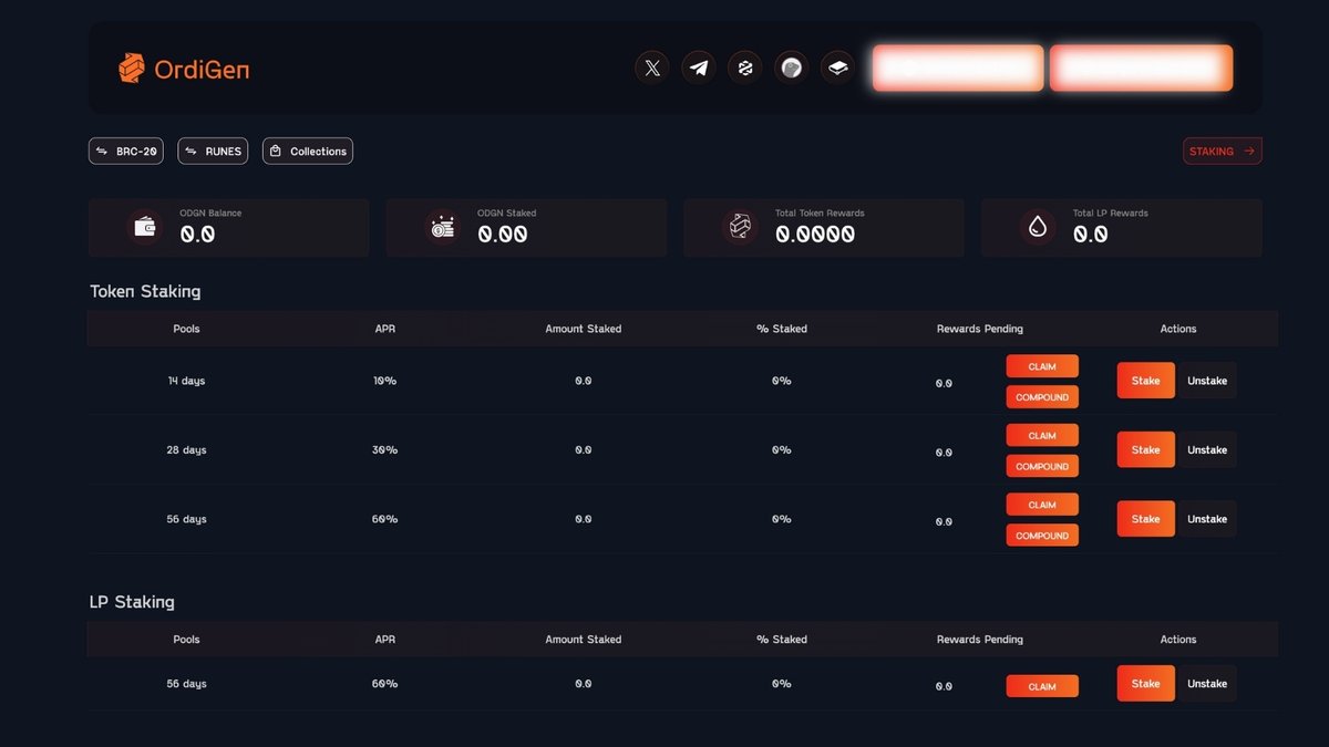 Gm OrdiGang!

Have a look at our #Staking with respective APR below ⬇️

Stake $ODGN and start earning rewards now 🚀

#OrdiGen #BRC20 #ETH #Bitcoin #Runes #Ordinals