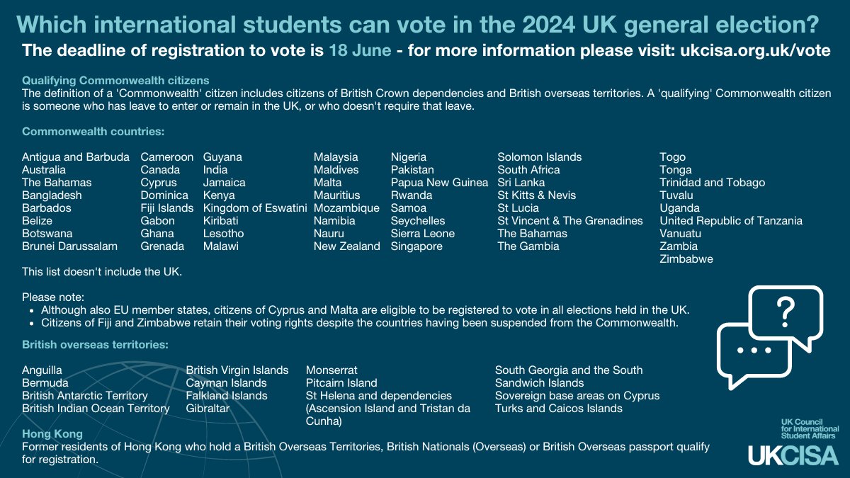 🌍👩‍🎓 Which international students can vote in the 2024 UK general election?

We've put together a comprehensive guide detailing all the information international students need to know regarding their voting requirements and eligibility for the general election on 4 July 2024.
