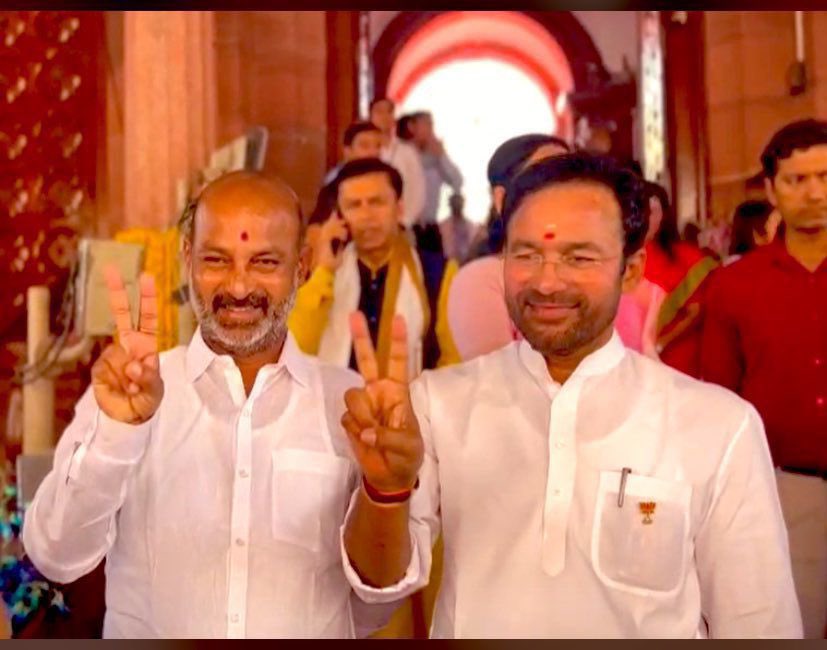 NMaharajBJP's tweet photo. Congratulations to the newly appointed Cabinet Minister for Coal and Mines @kishanreddybjp 

MoS - Minister of Home Affairs @bandisanjay_bjp https://t.co/IqSyQxY5LH