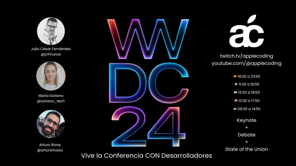 ¡En una hora empezamos!

Confirmados muchos amigos developer como <a href="/alexruperez/">Alex Rupérez</a>, <a href="/oscarmorenodev/">Oscar Moreno</a> o <a href="/alemohamad/">Ale Mohamad ⌘</a> para el debate post Keynote, así como algunos compañeros de los medios como <a href="/treki23/">Ivan Alexis ⌚️</a> o <a href="/david_br8/">David Bernal Raspall</a>... ¡y más sorpresas!

¿Habéis reservado sitio?
youtube.com/live/KGJMB3zl9…