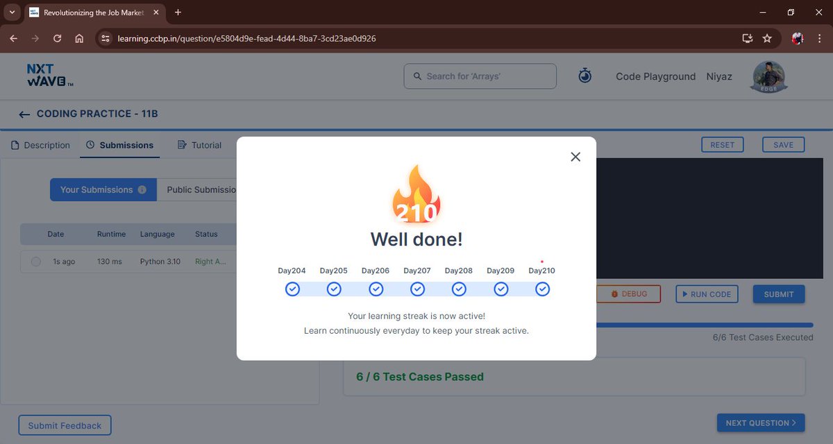 OfAnu20481's tweet photo. Hello everyone, hope everything is going well for you. Today i had a amazing python assessment test and i got full score in that assesment and also i finished my 207 streak successfuly.  #53dayscode #google #amazon #zoho #Meta #NxtCodeChallenge https://t.co/rLqKjYYKsz