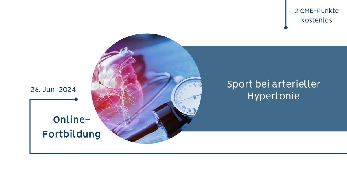 Wir präsentieren in unserem nächsten #Webinar #Sportkardiologie Fälle zum Thema Diagnostik, Therapie und Training bei arterieller Hypertonie.

 🗓️Mi, den 26.06.24 (18:15 Uhr) 

  ✅sport.mri.tum.de/de/fortbildung… 

Wir freuen uns auf euch!