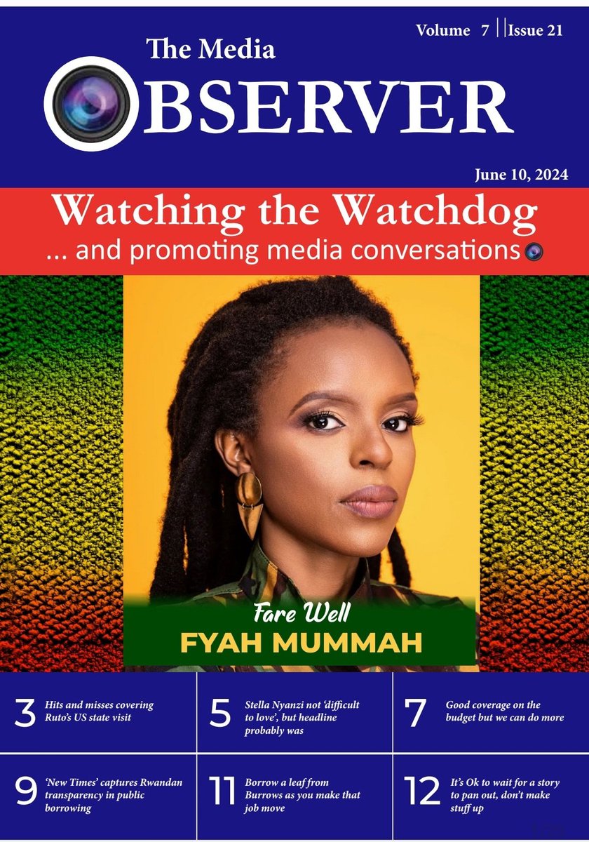 The #Media #Observer this week. Visit mediaobserver.co.ke for your weekly dose^^^. We critique. We review media content. 

This week on our cover page, we condole with our deary departed jahmby #koikai. We believe she rests wonderfully at ease.