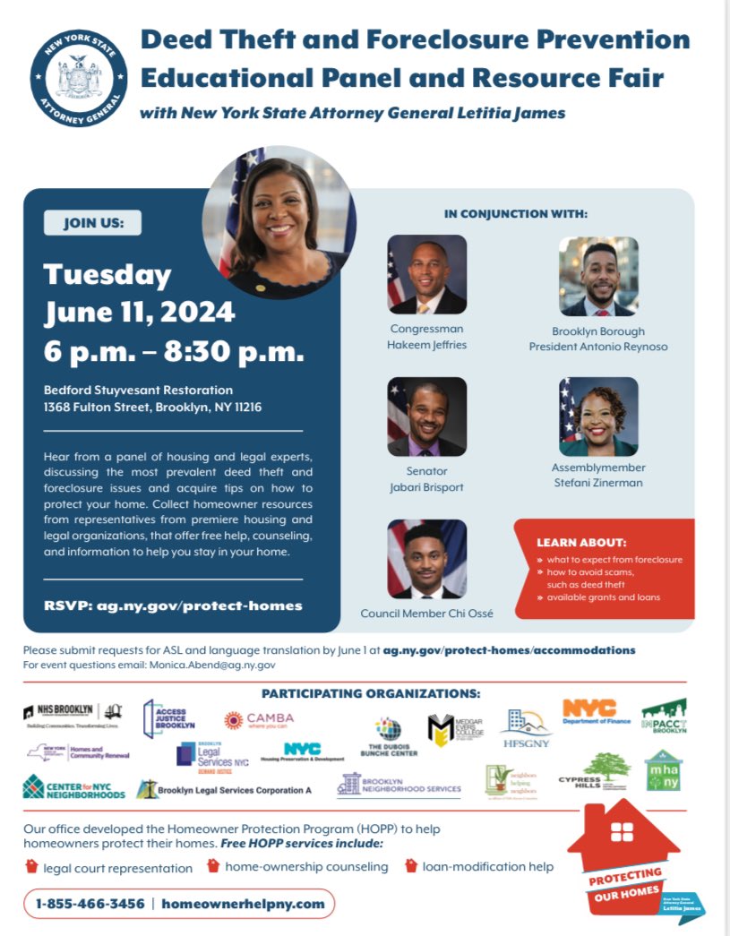 NHS Brooklyn (@nhsbrooklyn) on Twitter photo Deed theft and foreclosure is wide spread in Brooklyn. Protect your neighborhood, protect your block! Where: Bedford Stuyvesant Restoration, 1368 Fulton Street. To RSVP, go to ag.ny.gov/protect-homes <a href="/SenatorBrisport/">NYS Senator Jabari Brisport</a> <a href="/NewYorkStateAG/">NY AG James</a> <a href="/BrooklynCB5/">BK Community Board 5</a> <a href="/nypublicservant/">Dante Arnwine</a> <a href="/Bklyn_CB9/">Bklyn CB9</a> Deed theft and foreclosure is wide spread in Brooklyn. Protect your neighborhood, protect your block! Where: Bedford Stuyvesant Restoration, 1368 Fulton Street. To RSVP, go to ag.ny.gov/protect-homes <a href="/SenatorBrisport/">NYS Senator Jabari Brisport</a> <a href="/NewYorkStateAG/">NY AG James</a> <a href="/BrooklynCB5/">BK Community Board 5</a> <a href="/nypublicservant/">Dante Arnwine</a> <a href="/Bklyn_CB9/">Bklyn CB9</a>