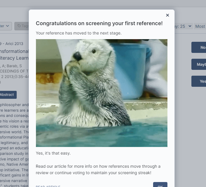 First systematic review on the way and just about to start screening and this came up. Love this from Covidence!
