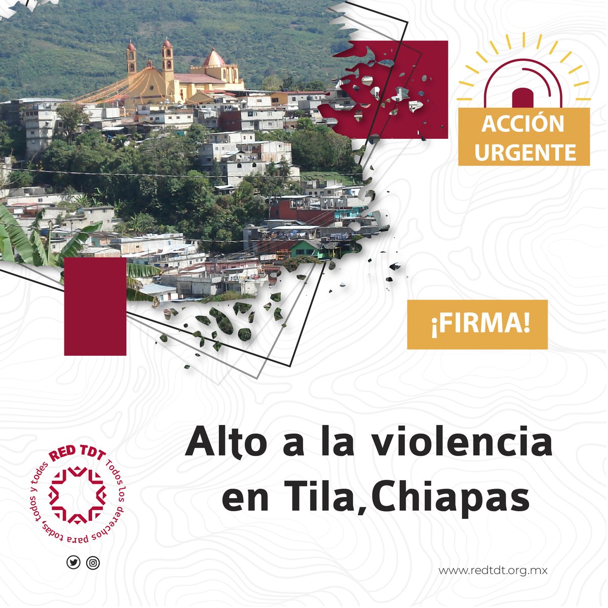 🚨Acción Urgente| Tu firma ayuda ✍️ para exigir un alto a la violencia:
redtdt.org.mx/archivos/18959

Tila vive una crisis de que tuvo su máxima  expresión entre los días 4 y 7 de junio de 2024, pues un grupo armado  ocupó el poblado, hirió y asesinó habitantes, incendió casas.