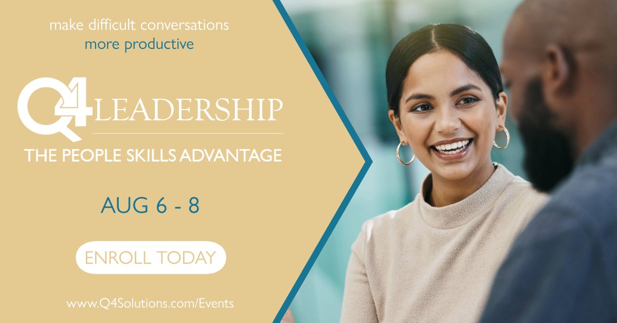 Our next open-enrollment workshop is just two months away. Now's your chance to sign up for an experience participants call "10 out of 10!" Space is limited, so register today using the link below. #LeadershipDevelopment #LeadershipSkills q4solutions.com/register-for-p…