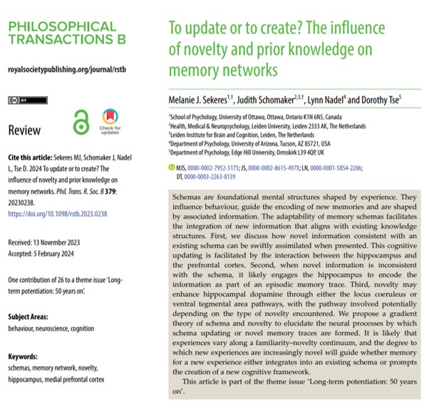Tse Dorothy (@tsedorothylab) on Twitter photo 🎉 Excited that our latest paper, "To update or to create? The influence of novelty and prior knowledge on memory networks," is out!
<a href="/MelanieSekeres/">Melanie Sekeres</a> <a href="/judith_schomak/">Judith Schomaker</a> <a href="/lynn_nadel/">LYNN NADEL</a>
Glad to be part of the 'LTP50 years on' meeting <a href="/royalsociety/">The Royal Society</a>.
royalsocietypublishing.org/doi/10.1098/rs…
#memory 🎉 Excited that our latest paper, "To update or to create? The influence of novelty and prior knowledge on memory networks," is out!
<a href="/MelanieSekeres/">Melanie Sekeres</a> <a href="/judith_schomak/">Judith Schomaker</a> <a href="/lynn_nadel/">LYNN NADEL</a>
Glad to be part of the 'LTP50 years on' meeting <a href="/royalsociety/">The Royal Society</a>.
royalsocietypublishing.org/doi/10.1098/rs…
#memory