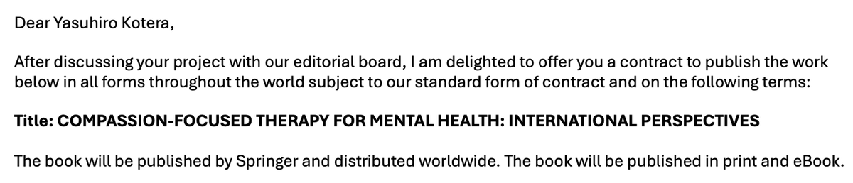 Dr Yasuhiro Kotera (@yasukotera) on Twitter photo Excited😀: our book proposal "#CompassionFocusedTherapy for #MentalHealth: International Perspectives" accepted by <a href="/SpringerNature/">Springer Nature</a>. Hope to report evidence of CFT around the world! 🗺️Thank you Masood for this opportunity <a href="/JDisorders/">Journal_Concurrent_Disorders</a> 🙏 <a href="/UoN_SHS/">UoN Health Sciences</a> Excited😀: our book proposal "#CompassionFocusedTherapy for #MentalHealth: International Perspectives" accepted by <a href="/SpringerNature/">Springer Nature</a>. Hope to report evidence of CFT around the world! 🗺️Thank you Masood for this opportunity <a href="/JDisorders/">Journal_Concurrent_Disorders</a> 🙏 <a href="/UoN_SHS/">UoN Health Sciences</a>