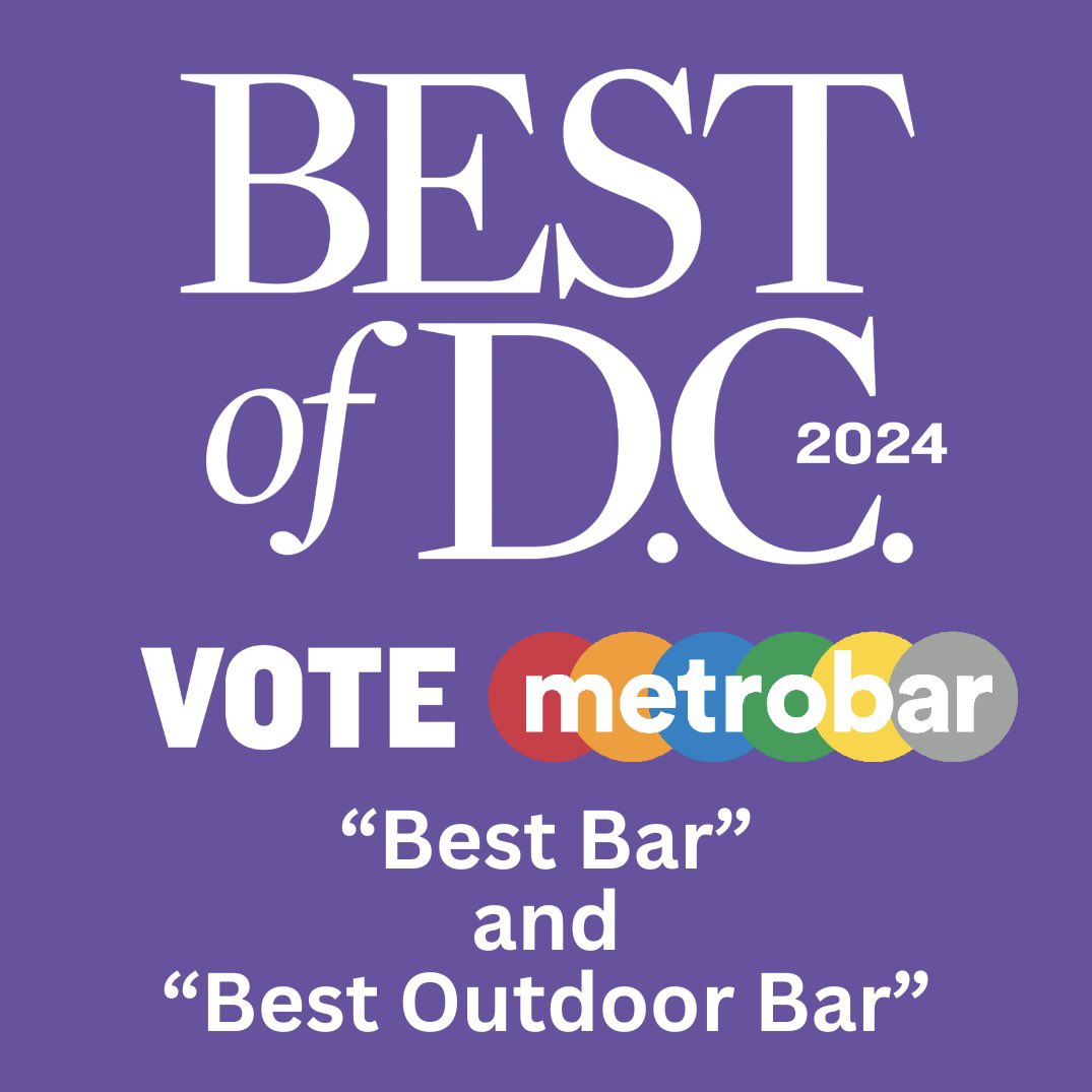 metrobardc's tweet photo. Today (at 5PM) is the FINAL DAY for 2024 @wcp “Best of DC” voting! Please take a moment and vote for metrobar as “Best Outdoor Bar” and “Best Bar”. Thanks for your support!
🔗https://t.co/s26bAV70p5
🔗https://t.co/3nLKHVYfpy
🚇🔴🟠🔵🟢🟡⚪️ | #metrobardc #BestOfDC https://t.co/pcxuHWJ3Qo