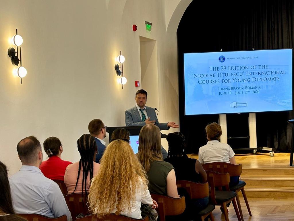 THristea's tweet photo. Delighted to open the 29th edition of ”Nicolae Titulescu” International Courses for Young Diplomats. I wish all participants a fruitful and fulfilling professional experience in Romania. @MAERomania https://t.co/m5meGIJRKB
