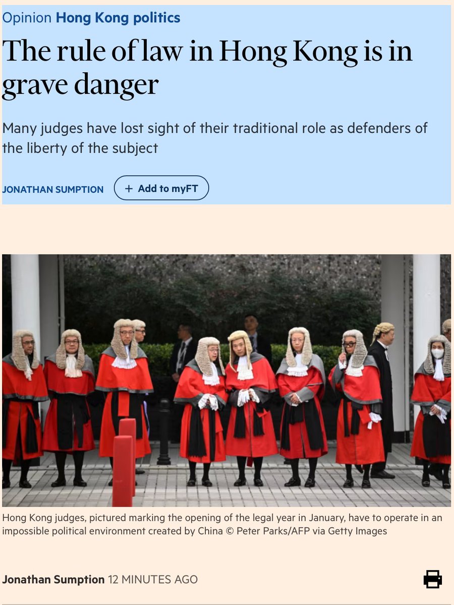 SamuelBickett's tweet photo. 1/3 Lord Sumption writes today, "Many judges have lost sight of their traditional role as defenders of liberty" &amp; "only lip-service is ever paid" to free speech rights. Yet he still calls the judges "honourable people." The cognitive dissonance is truly something to behold. https://t.co/6MdvoCrEiA