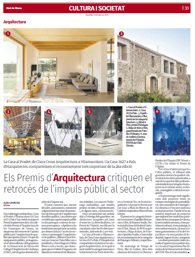 COACGirona's tweet photo. 👉 Els mitjans de comunicació es fan ressò dels projectes premiats en els #Premis d'#Arquitectura de les #Comarques de #Girona 2024

➡️ Pots conèixer amb detall totes les obres al portal https://t.co/KUXsW1eXqh https://t.co/vQQIptJrd0