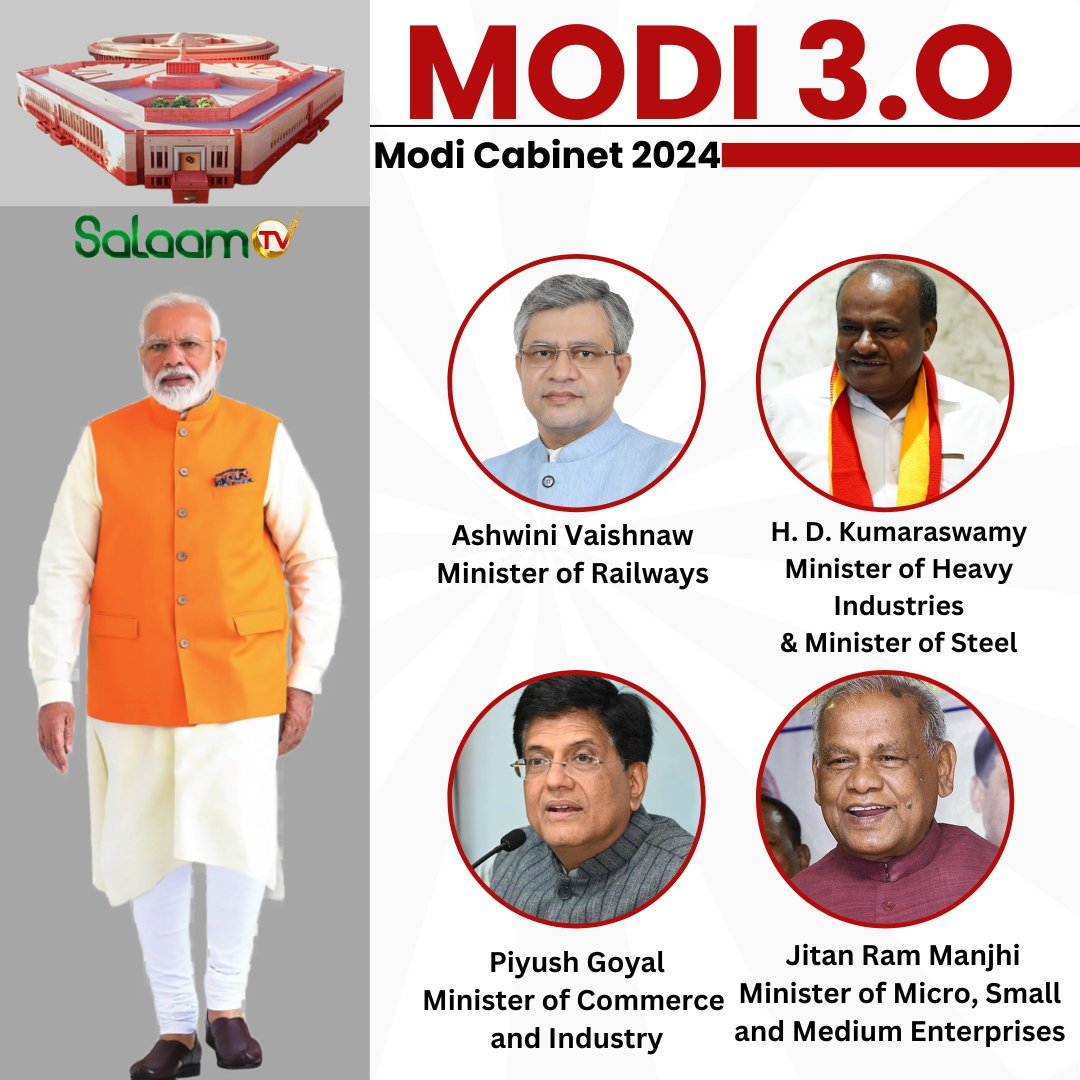 salaamtvnews's tweet image. मोदी कैबिनेट 3.0 के मिनिस्टर्स में विभागों का बंटवारा

#ModiCabinet3 #BreakingNews #ModiCabinetExpansion