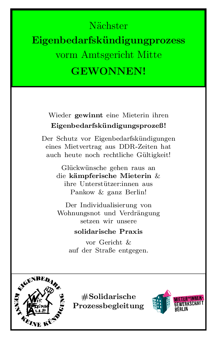 Mieterin gewinnt vor Amtsgericht Mitte ihren Prozeß nach #Eigenbedarfskündigung!
Aber schon am Mittwoch, 12.6.24, 12:40 Uhr steht im gleichen Gericht im Saal 1503 die nächste Verhandlung an. Unterstützen wir Mieter:innen uns gegenseitig!