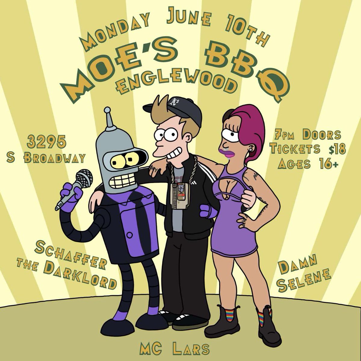 schafferthedark's tweet photo. Denver, CO! Tonight! Mon 6/10! The 999 Tour with @mclars and @schafferthedark (with guest opener @DamnSelene) wraps up at Moe’s BBQ in Englewood. Doors @ 7pm, show @ 8pm. Tix/deets: https://t.co/t3132WKNMw https://t.co/Yi9vwTbj34