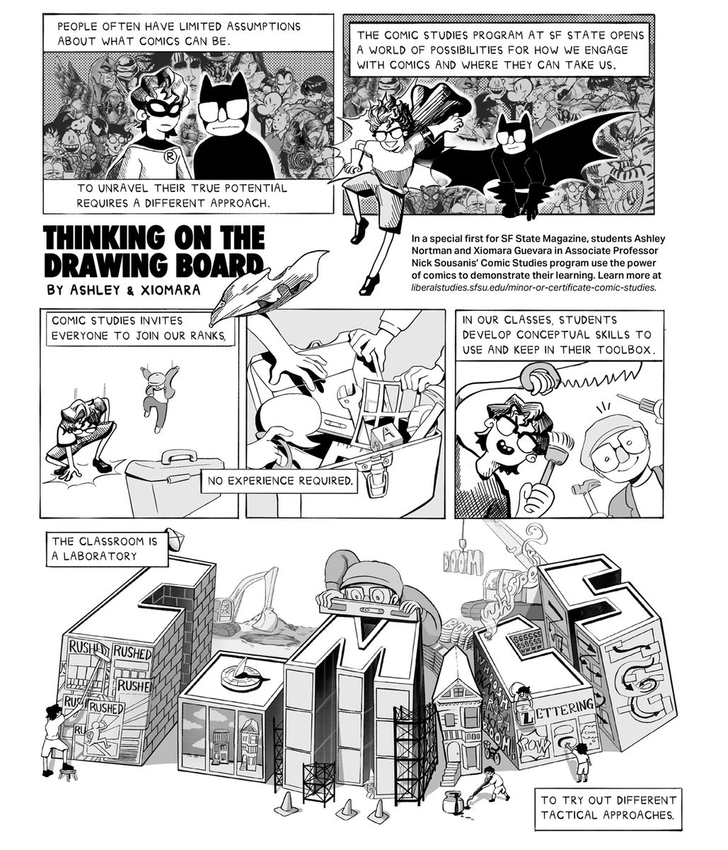 SFSU's tweet photo. SF State offers a certificate in making comics! Learn about the program — as told in comic form by two students in SF State Magazine. https://t.co/ekieIcCExG https://t.co/ULRW5k06JW