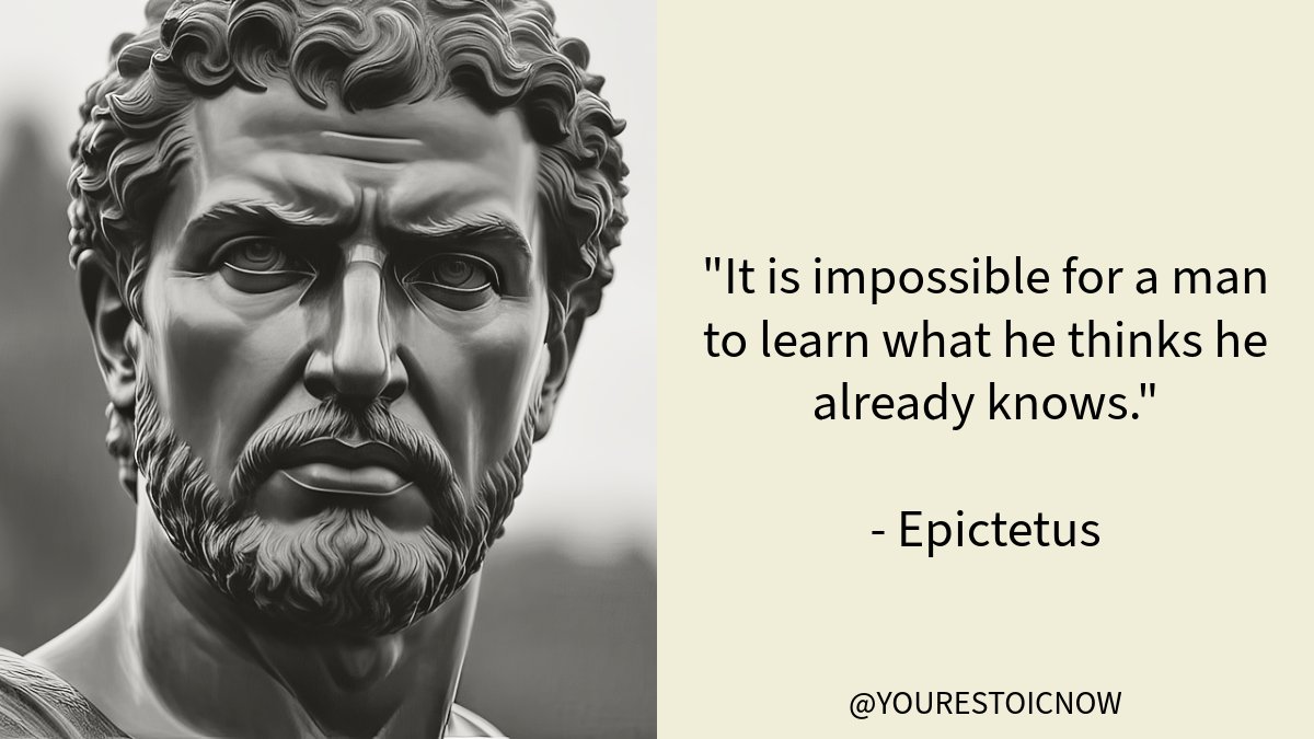 yourestoicnow's tweet photo. Man can't learn what he knows.
#stoic #stoics #stoicmindset #stoicphilosophy #stoicismdaily #stoicism #stoicwisdom #stoicquotes #epictetus https://t.co/AGr4qcDnq8