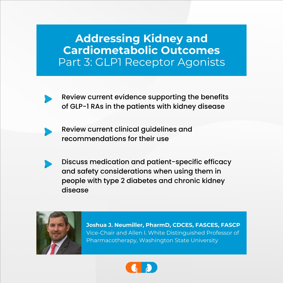 Discover the remarkable cardiovascular-kidney-metabolic benefits of GLP1 RAs in this module led by Joshua Neumiller. Explore the evidence supporting these benefits, particularly in individuals with diabetes and their secondary kidney outcomes.

…dneymedicationmanagement.nexusipe.org/module/ckd-tre…