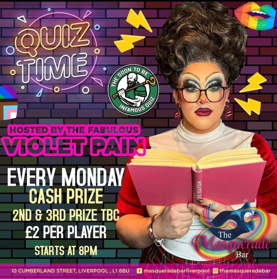 Monday in the Masquerade Bar that means it's time for our gorgeous Violets quiz 🥳 so if your up for winning a cash prize get down to the mazzie 🕺 #quiz  Cumberland street