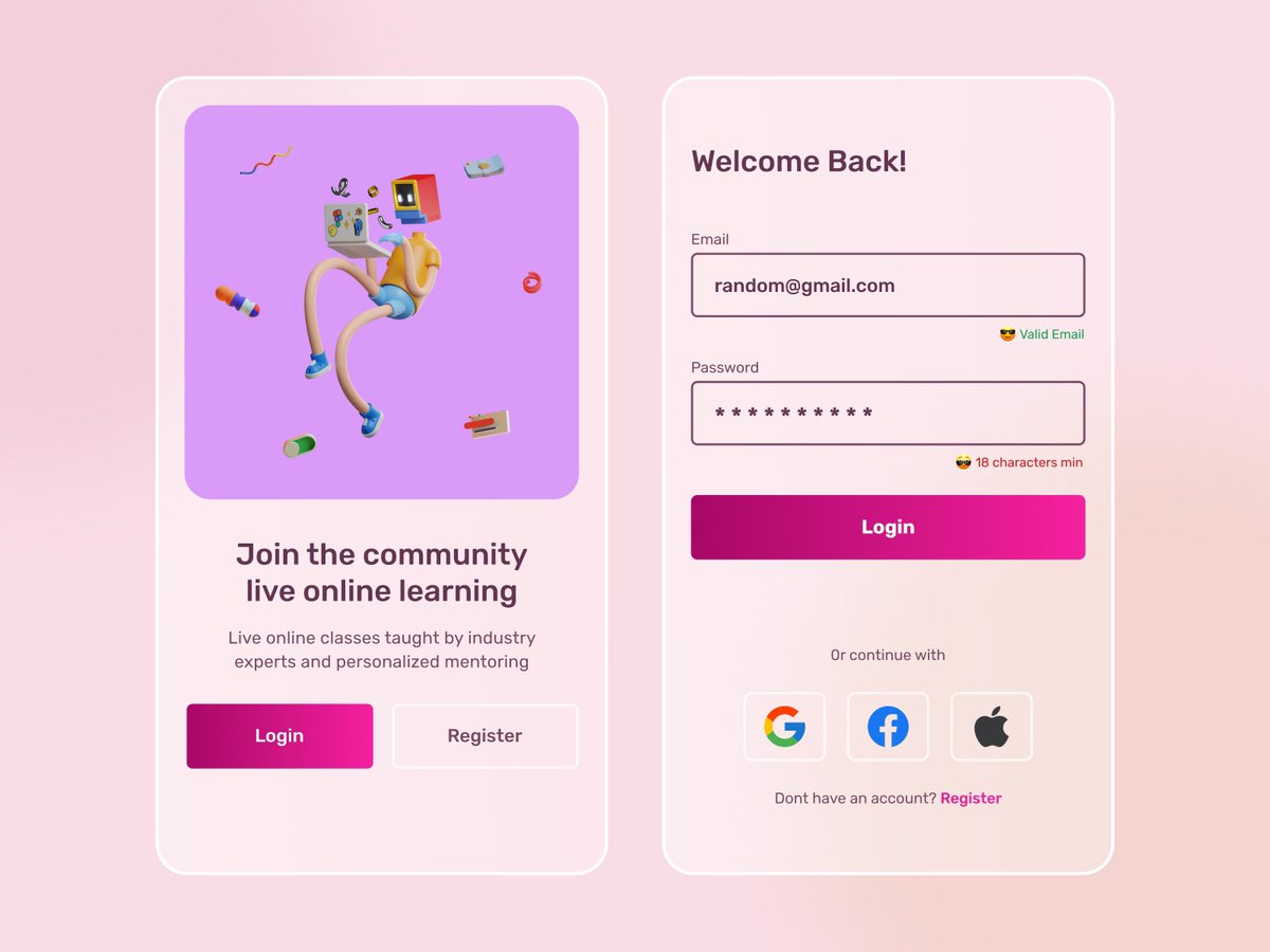 sapheeyahh's tweet photo. Day 4: Login and Signup Process for Edutech App
For today's challenge, I designed a login and signup process for an edutech app.
#DesignChallenge #UIUX #Day4 #EdutechApp #LoginSignup
My design on the left,
Please let me know what you think ! https://t.co/AxluVHUfkQ