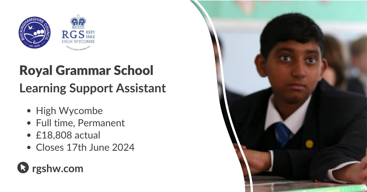 teachbucks's tweet image. Royal Grammar School are looking for someone with a positive, flexible, ‘can do’ attitude to join their SEN department. You will be a team player, with an optimistic, cheerful outlook. Find out more: ow.ly/Zvym50Se5o2
#LearningSupportAssistant #JobsinSchools #Education