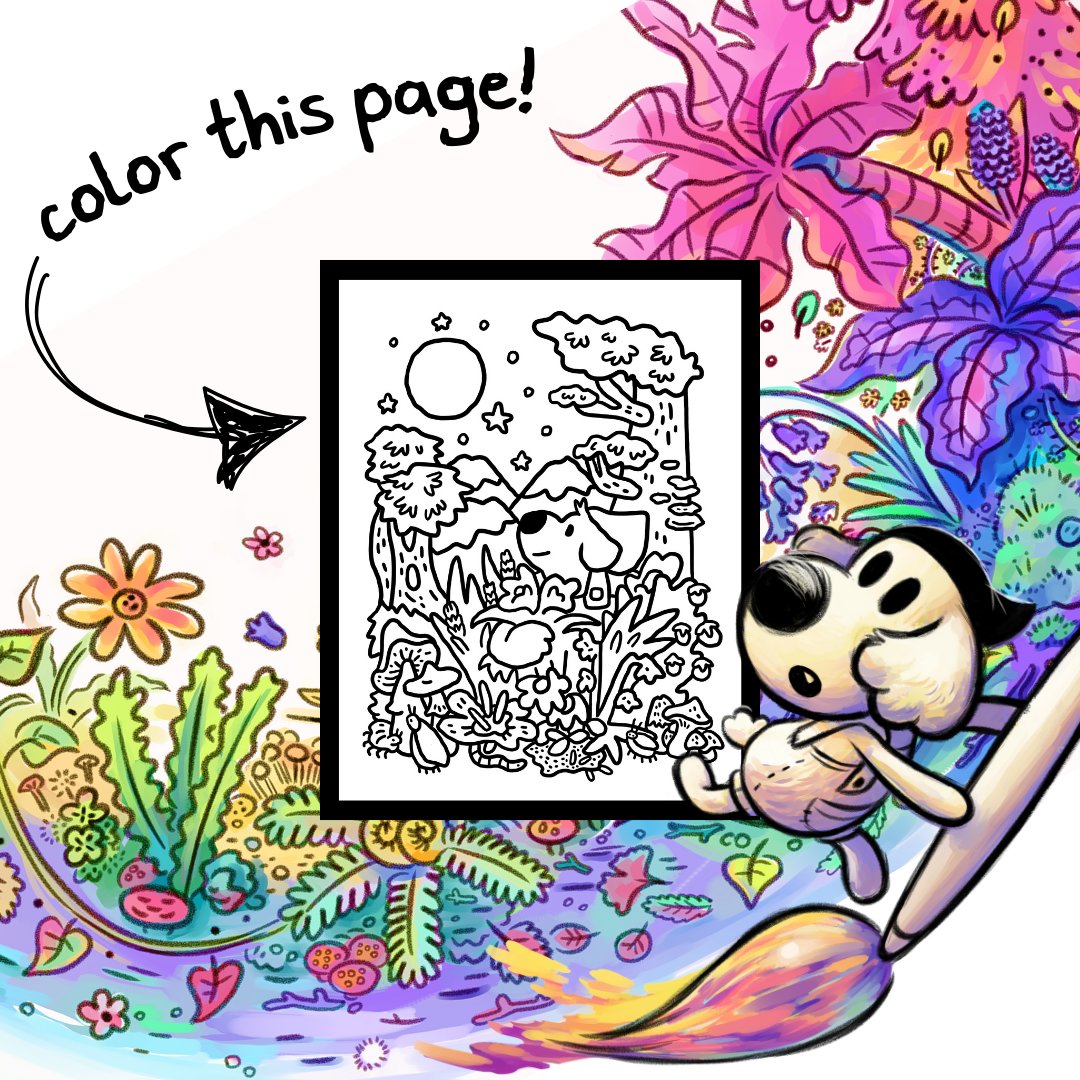 FinjiCo's tweet photo. Chicory is THREE! 🎨🎉

Let's celebrate with a coloring challenge! Color this page (in replies) by Artist &amp; Animator @musclewing &amp; join us for a Q&amp;A with the devs later this month. Post your pages with #chicorychallenge so the team can see them during the stream! 💕 https://t.co/7gCPR2HHTZ