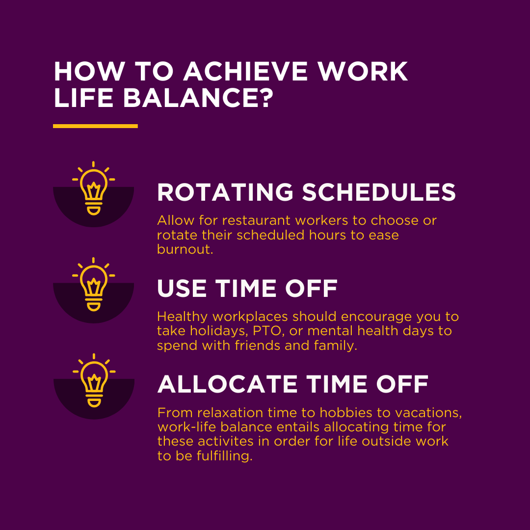 RWCFUSA's tweet photo. Traditional 9-5 jobs allows for workers to have a consistent work schedule. However, the restaurant industry often requires working late nights or early mornings &amp; 6-day work weeks. Here are our tips to help you balance work &amp; life while dealing with the demands of the industry. https://t.co/xbURrcUlPz