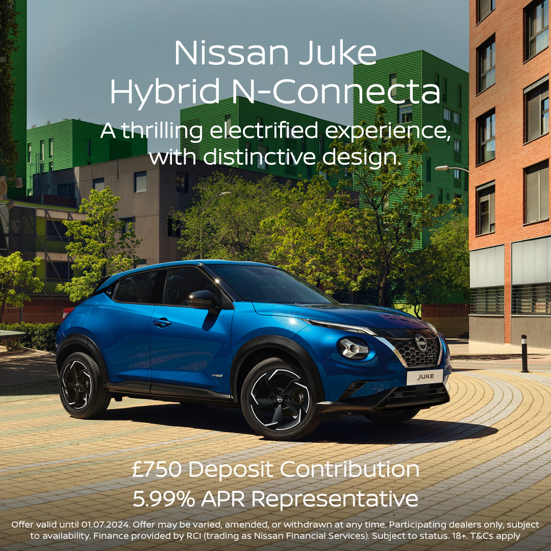 BuryNissan's tweet photo. Nissan Juke Hybrid N-Connecta. A thrilling electrified experience, with distinctive design. Available with £750 Deposit Contribution and 5.99% APR Representative.

https://t.co/Du75BaOgbn https://t.co/0ruCs4q94v