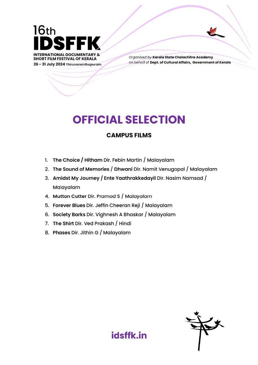 iffklive's tweet photo. Official Selection to the Campus Films category of 16th IDSFFK, organised by #chalachitraacademy ✨
#idsffk #idsffk2024 #campusfilms #idsffkcf24 #cf #officialselection #ksca https://t.co/Zf6fJfhuzY