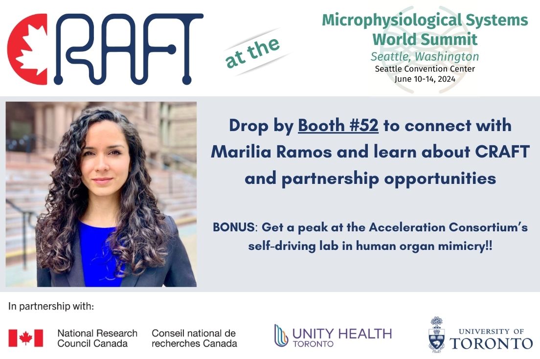 CRAFT (@craft_mfluidics) on Twitter photo Visit our booth (#52) at the Microphysiological Systems (MPS) World Summit in Seattle and connect with Dr. Marilia Ramos to learn more about CRAFT and its partnerships opportunities. Bonus: get a sneak peak at the <a href="/acceleration_c/">Acceleration Consortium (AC)</a> self-driving lab in human organ mimicry. Visit our booth (#52) at the Microphysiological Systems (MPS) World Summit in Seattle and connect with Dr. Marilia Ramos to learn more about CRAFT and its partnerships opportunities. Bonus: get a sneak peak at the <a href="/acceleration_c/">Acceleration Consortium (AC)</a> self-driving lab in human organ mimicry.