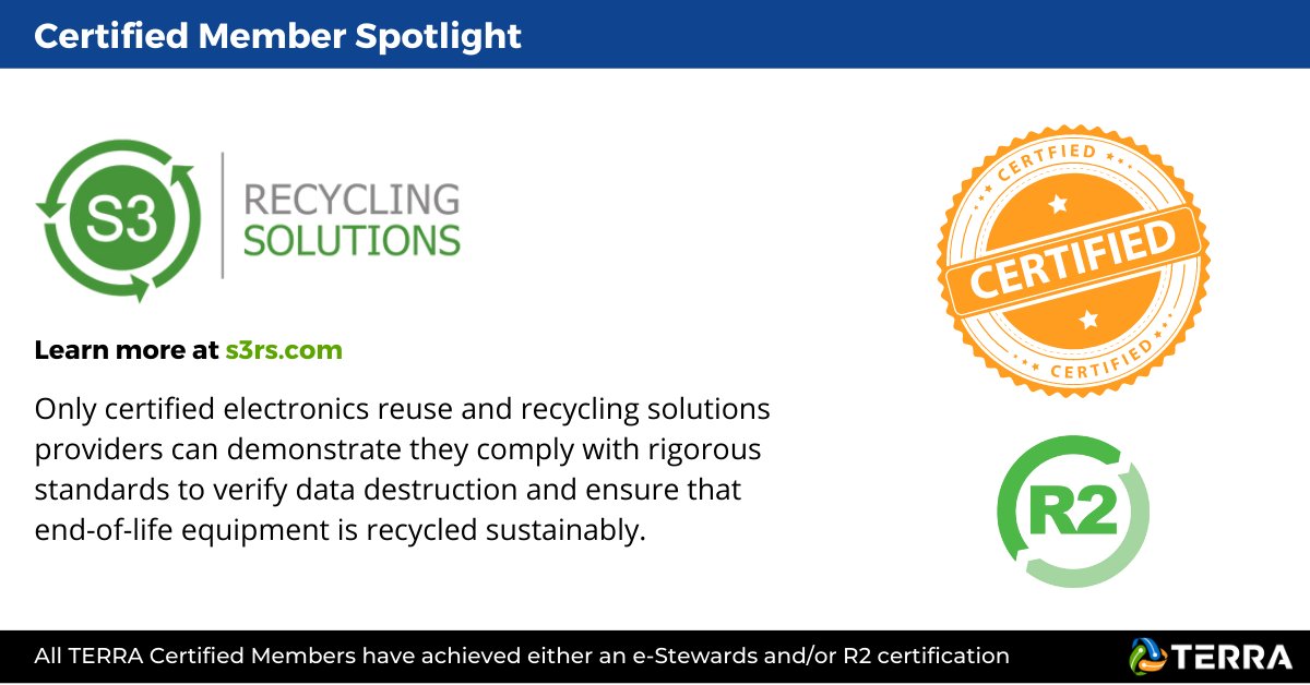 jointerra's tweet photo. #CertificationMatters when choosing an #ITAD solutions and/or #ewaste recycling partner.
Demand a #eStewards and/or #R2v3 Certification
#reuse #recycle #jointerra
https://t.co/CrylDj6D46 https://t.co/9pCnKU8Ukg