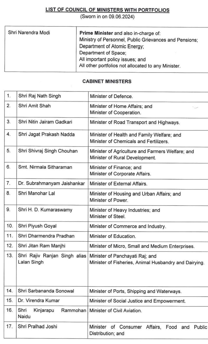 BharatRaut_BJP's tweet image. मोदी 3.0 केंद्रीय मंत्रिमंडळात विविध महत्त्वपूर्ण खात्यांची जबाबदारी मिळालेल्या सर्व केंद्रीय मंत्र्यांचे मनःपूर्वक अभिनंदन आणि शुभेच्छा!

#ModiCabinet #ModiGovt #CouncilofMinisters 
@narendramodi @PMOIndia @BJP4Maharashtra