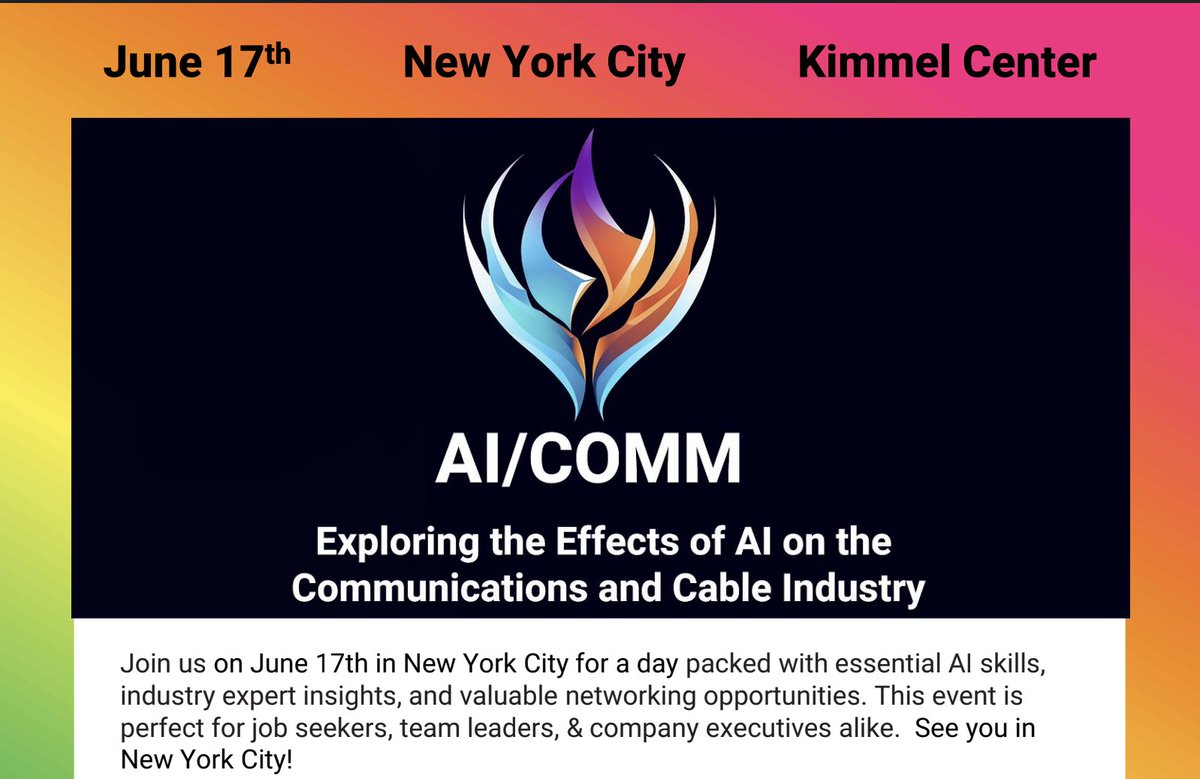 US friends: There are still tickets for <a href="/jeffpulver/">Jeff Keni Pulver 🌻</a>'s AI and Communications event AI/COMM happening 17 June.

<a href="/dan_jenkins/">Dan Jenkins</a> will be talking about Building and Using AI Voice Agents to Drive New Products and Services ✨

Not to be missed if you're anywhere near NYC. See you there!