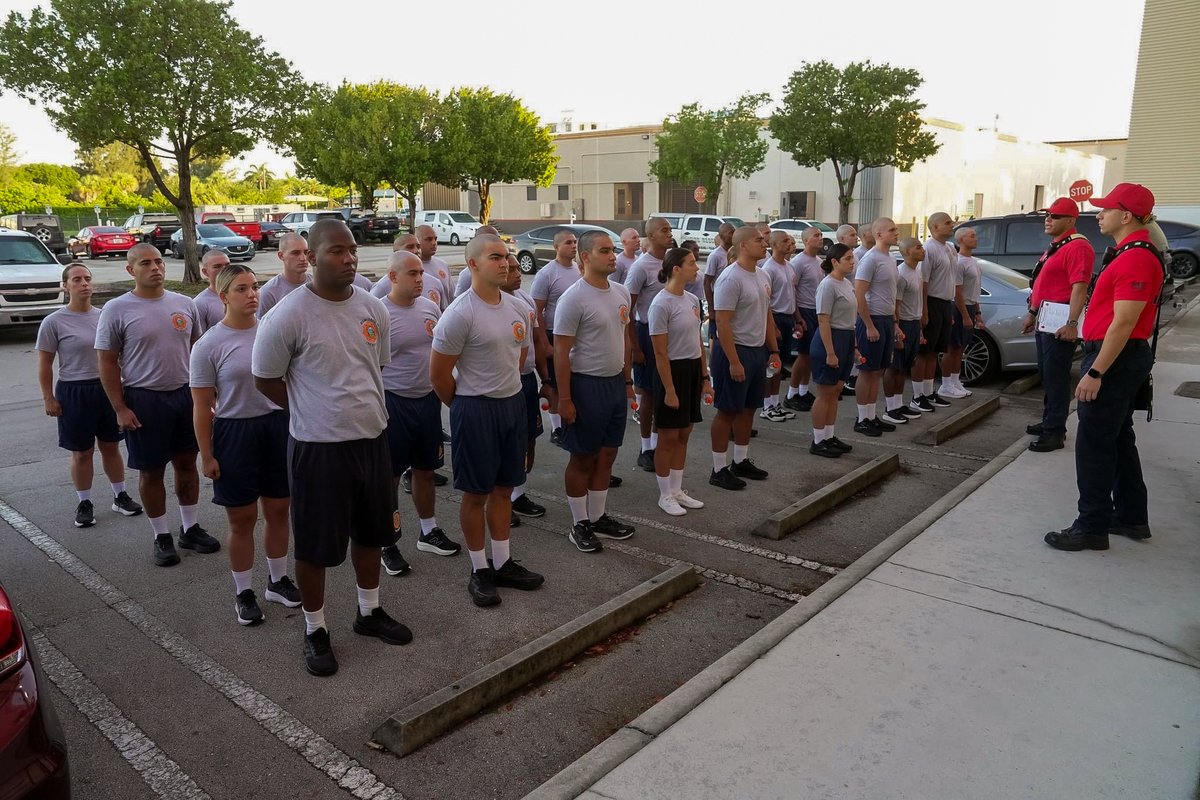 MiamiDadeFire's tweet photo. Today, #MDFR welcomed its newest recruit class to our training facilities. The 39 state-certified #MDFRClass155 recruits met their instructors this morning and began their 16-week rigorous firefighter training. We wish them well as they begin this journey! https://t.co/ClExgye48S