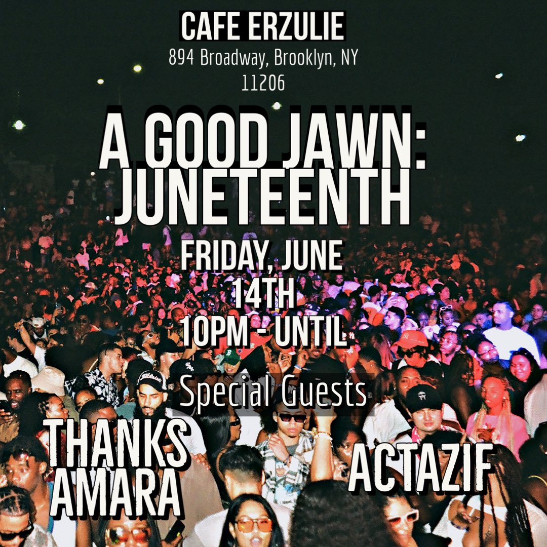 I’m Still Not Back (@corytownes) on Twitter photo If you’re looking for a party that everyone can have fun and dance until they sway, I got one for you.
A Good Jawn Juneteenth, live from the <a href="/CafeErzulie/">Cafe Erzulie</a> yard, this Friday 10-until, featuring guest selectors <a href="/thanksamara/">thanks.amara</a> and ActAzIf.
Presale tickets: T.ly/AFZVj If you’re looking for a party that everyone can have fun and dance until they sway, I got one for you.
A Good Jawn Juneteenth, live from the <a href="/CafeErzulie/">Cafe Erzulie</a> yard, this Friday 10-until, featuring guest selectors <a href="/thanksamara/">thanks.amara</a> and ActAzIf.
Presale tickets: T.ly/AFZVj