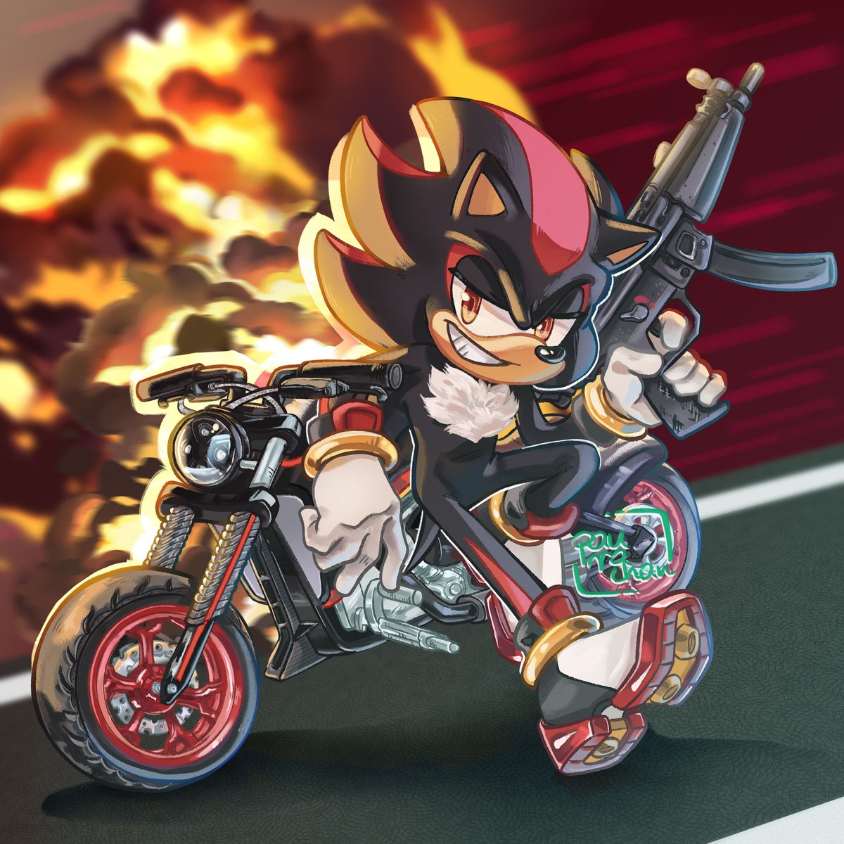 Why did I decide to draw a motorcycle?! It is imperfect and I was too lazy to do it correctly, at least Shadow looks okay to me.  
#ShadowtheHedgehog #Shadow #ultimatelifeform #fearlessyearofshadow