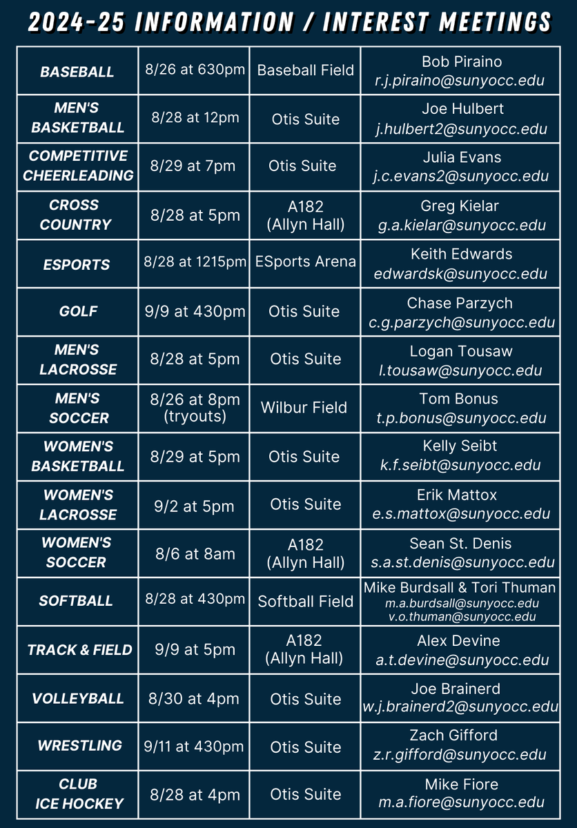 Considering trying out for a sport this year? Don't miss out on all of our programs' interest meetings for all the information you need to try out!