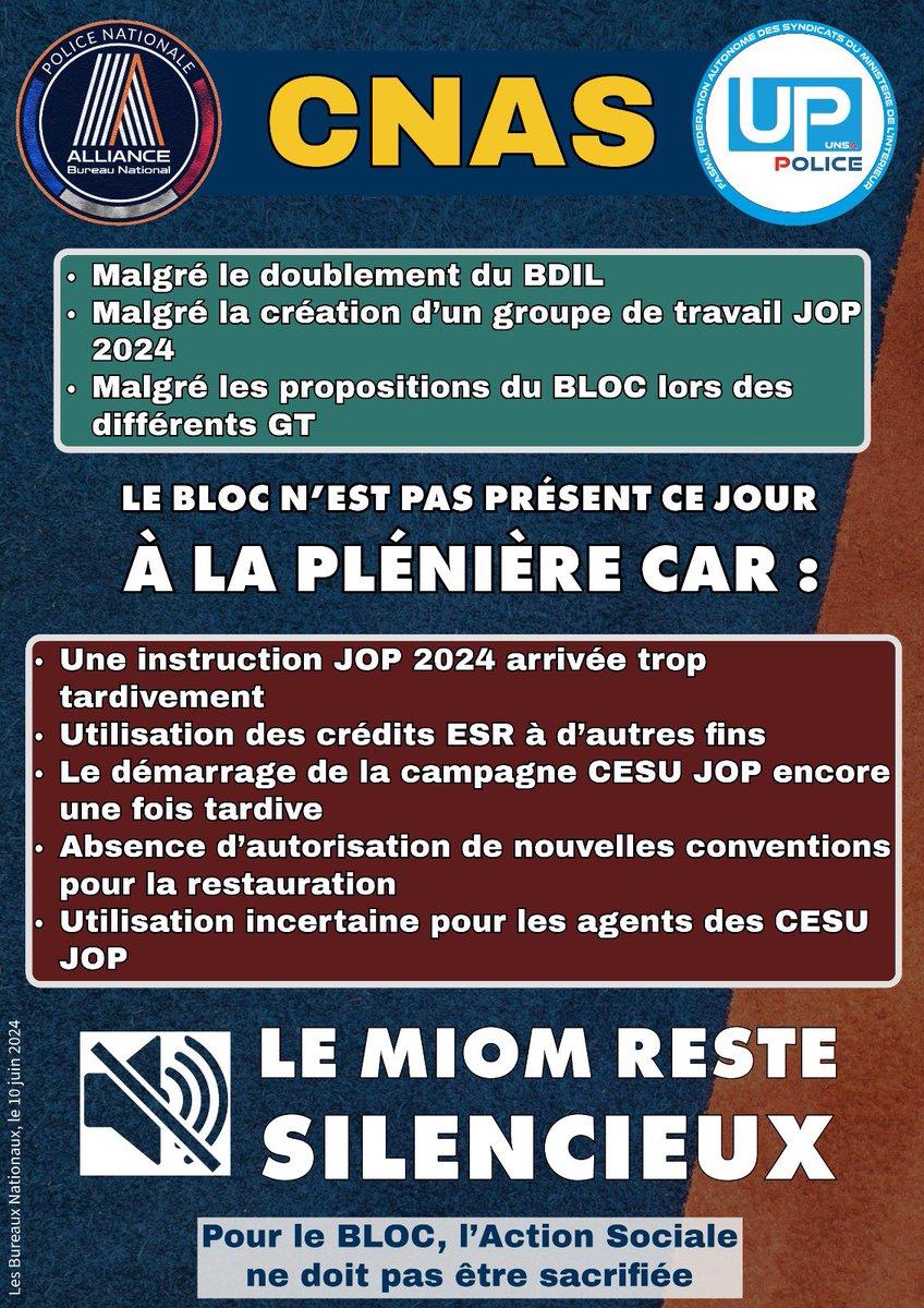 UNSAPOLICE's tweet image. [ #CNAS ] : Pour le bloc, l’action sociale ne doit pas être sacrifiée !
