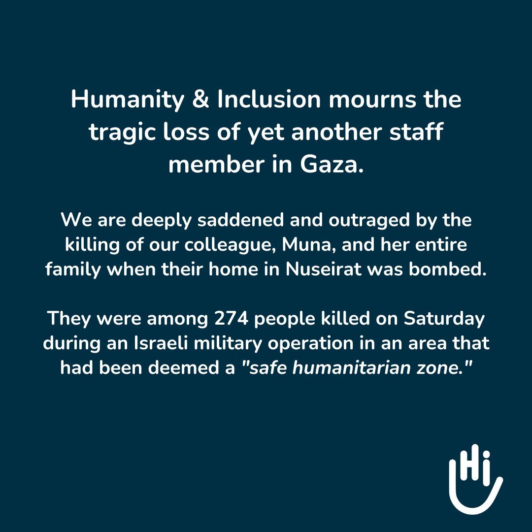 HI_UnitedStates's tweet image. Muna was a dedicated social worker who assisted hundreds of displaced families and children.

This tragic incident marks the second loss of an HI staff member in #Gaza since October 7th.

Humanity &amp;amp; Inclusion continues to call for an immediate and permanent #ceasefire.