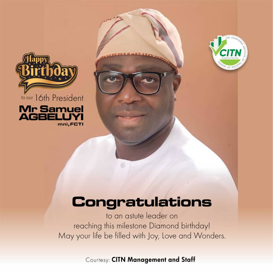 CitnPHDistrict's tweet photo. On behalf of the Chairman, Executive and the entire members of the Port Harcourt &amp; District Society, we wish the President and chairman in council of our great Institute @citntax Mr. Samuel Agbeluyi, mni, FCTI a warm and beautiful 60th birthday celebration. 
Happy 60th birthday! https://t.co/CFtqjwBvEn