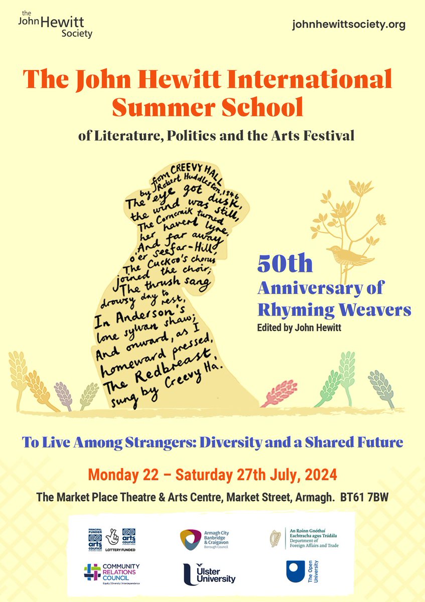 The_JHS's tweet photo. Calling all residents of Armagh, Banbridge &amp; Craigavon Council! 

Online ABC Council BURSARY APPLICATIONS for this year’s John Hewitt International Summer School are now open!

Deadline is Wed 12th June. 

Apply here:
https://t.co/8Xseqv8n3d

Good luck! https://t.co/Od6vwhakX5